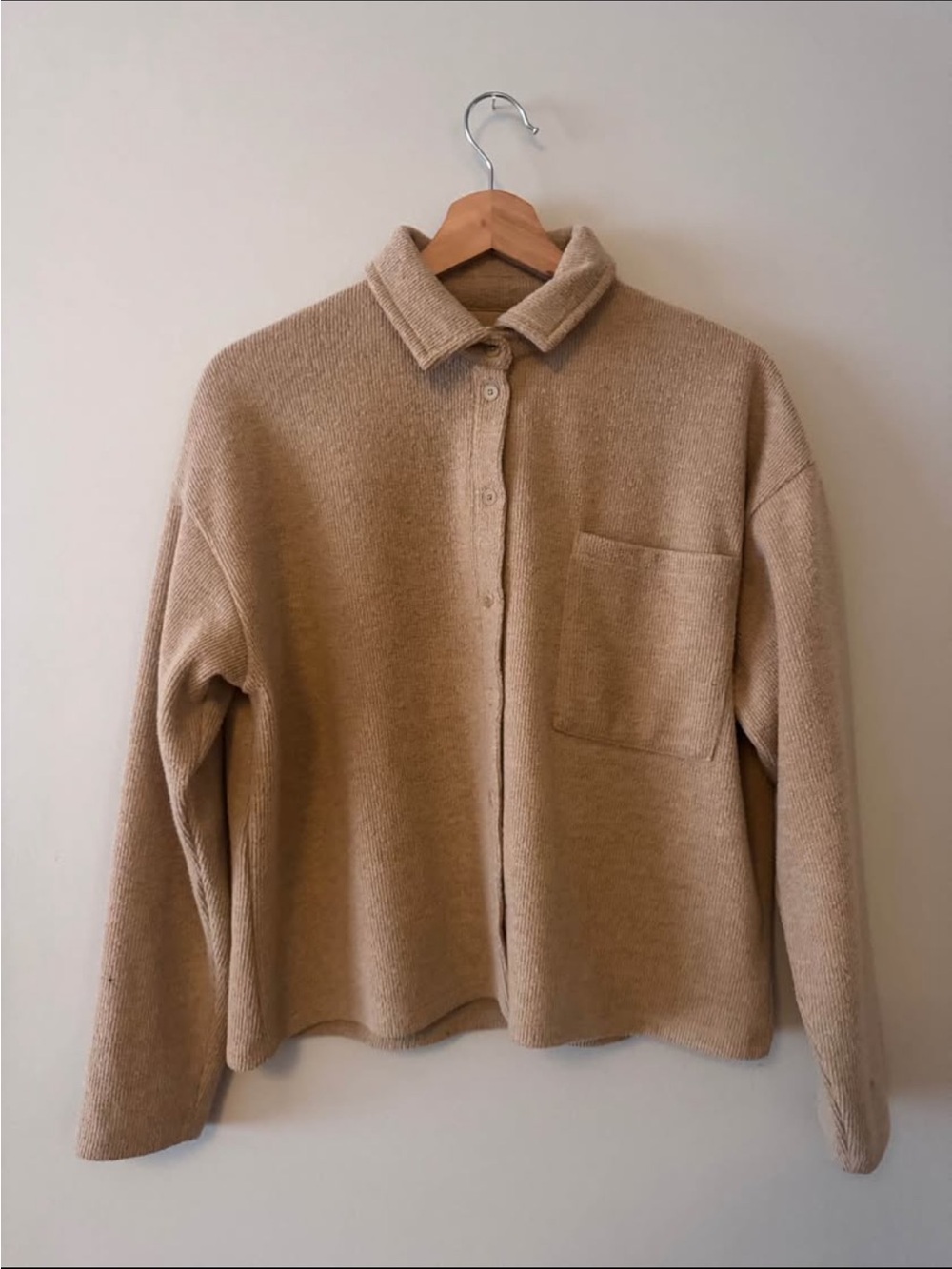 OAK + FORT Beige Zip-Front Knit Shirt Jacket